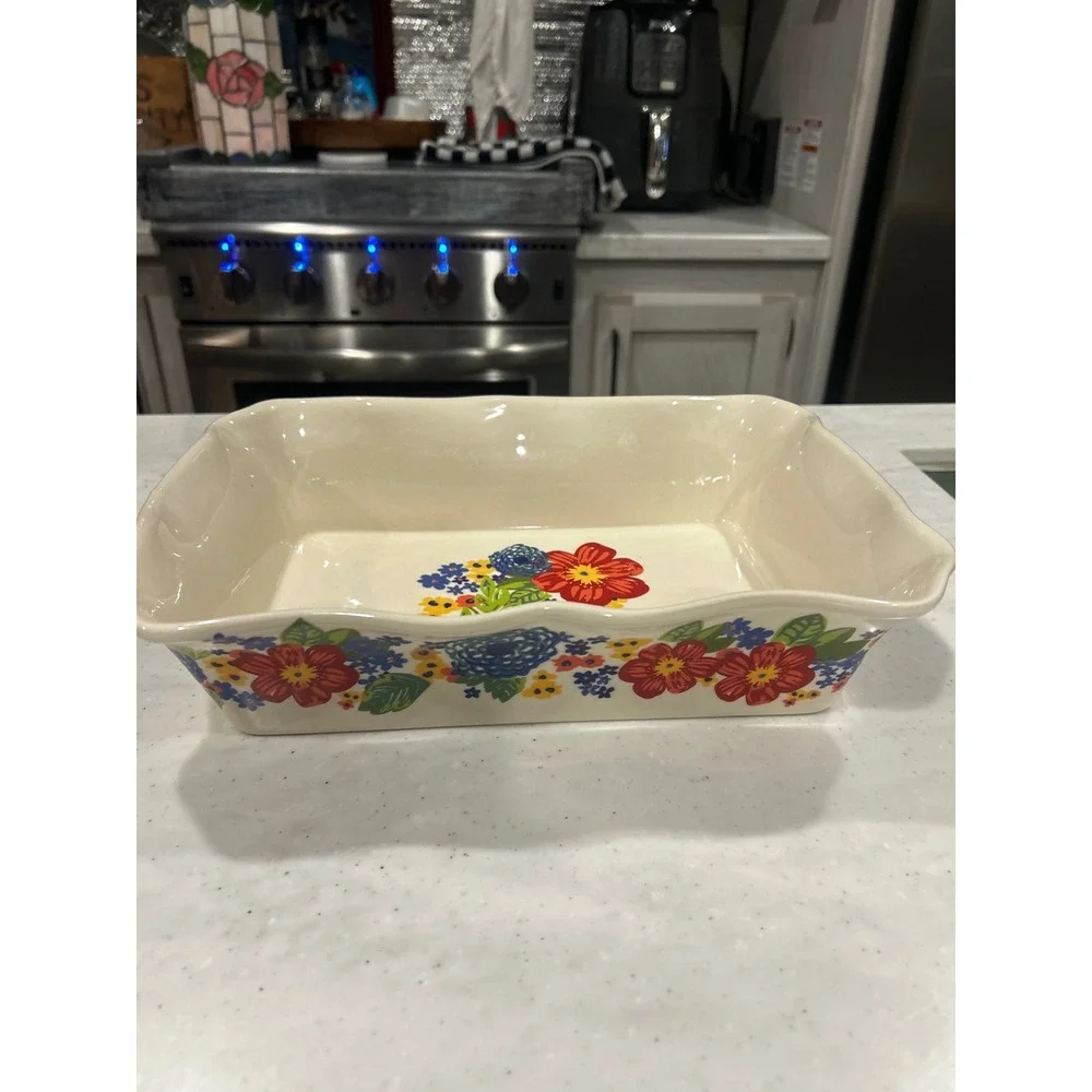 Pioneer Woman Breezy Blossom Rectangular Baker Stoneware Floral Baking Dish 12x8
